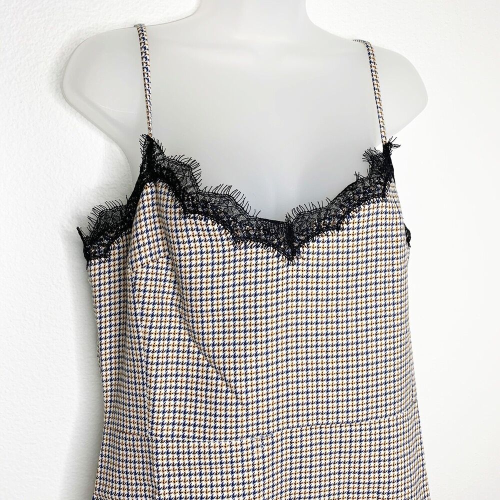 VERONICA BEARD 10 Sonny Plaid Lace Trim Slip Dress Mini Short Spaghetti Strap - Picture 7 of 11